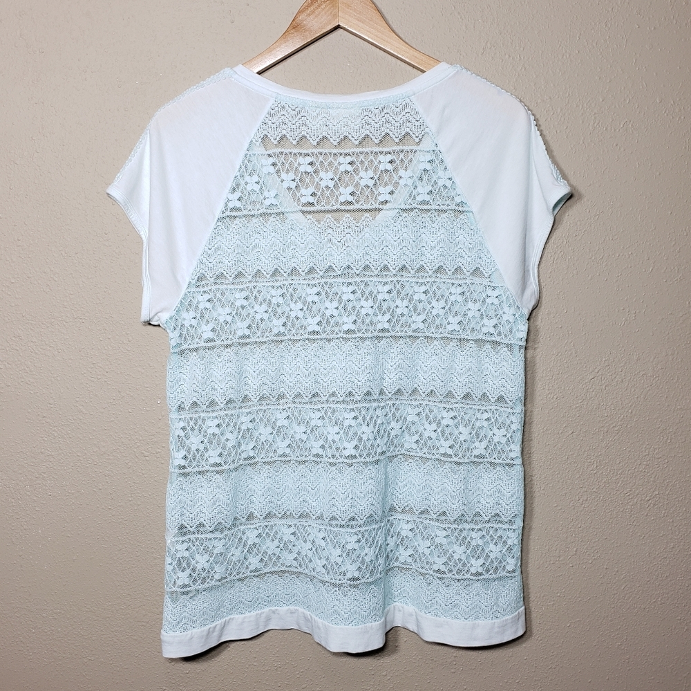 **Sold** Chico's Pieced Lace Short Sleeve Tee Top 2 / L - Picture 5 of 7